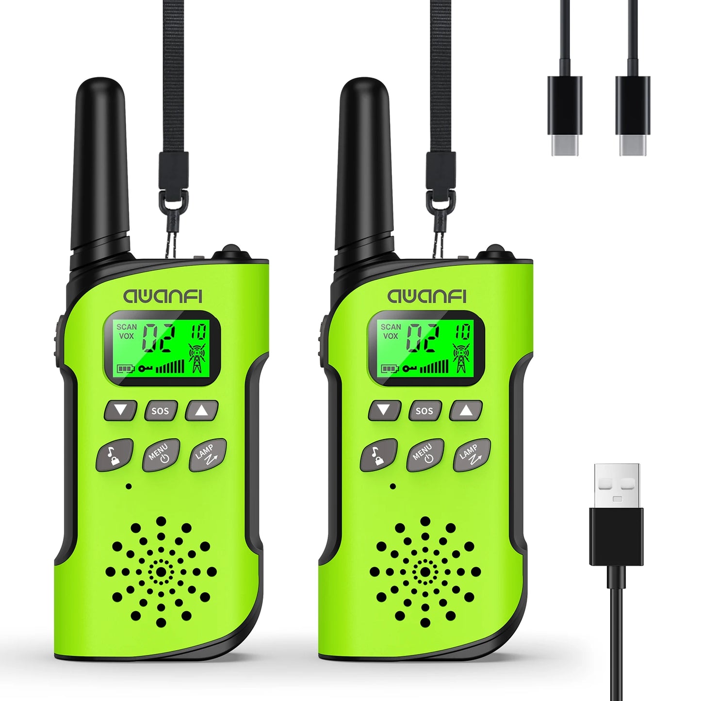 AWANFI Kids Walkie Talkies Rechargeable  2/3/4 Packs Long Range FRS, 22 Channels, VOX, 1000mAh Li-ion Battery for Camping Hiking
