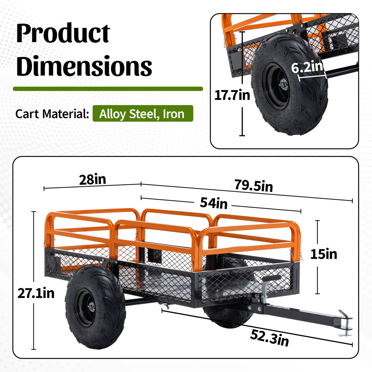 1500LBS Capacity 15 Cubic Feet Heavy Duty Dump Cart Trailer Tow Behind Utility Wagon for ATV UTV Lawn Tractor Garden Yard