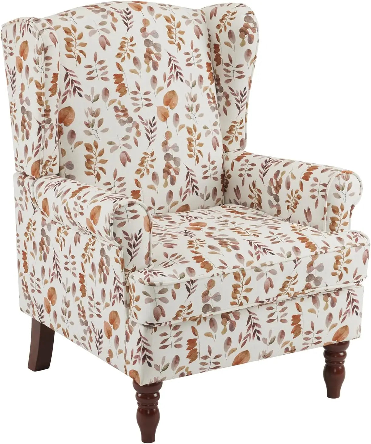 Floral Accent Chair, High Back Upholstered Armchair with Solid Legs, Leisure Single Sofa Chair for Living Room, Bedroom