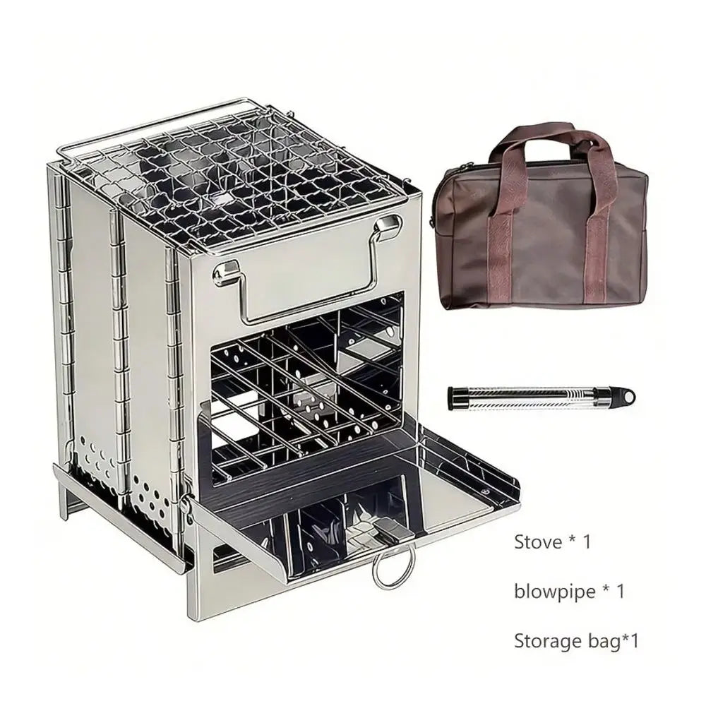 Portable Mini Wood Burning Stove, Lightweight Stainless Steel Camping Stove, Foldable Outdoor Cooking Heating Stove For Camping