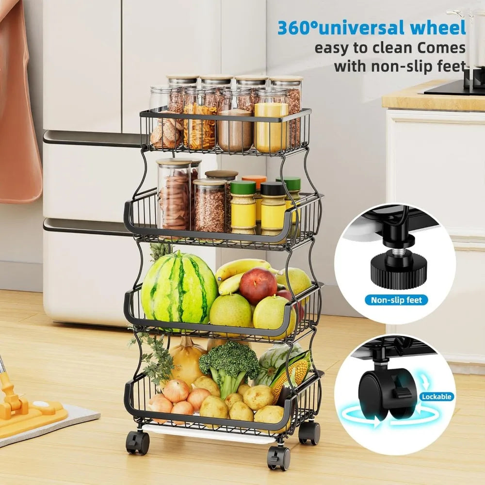 4 Tier Rolling Cart Storage Basket