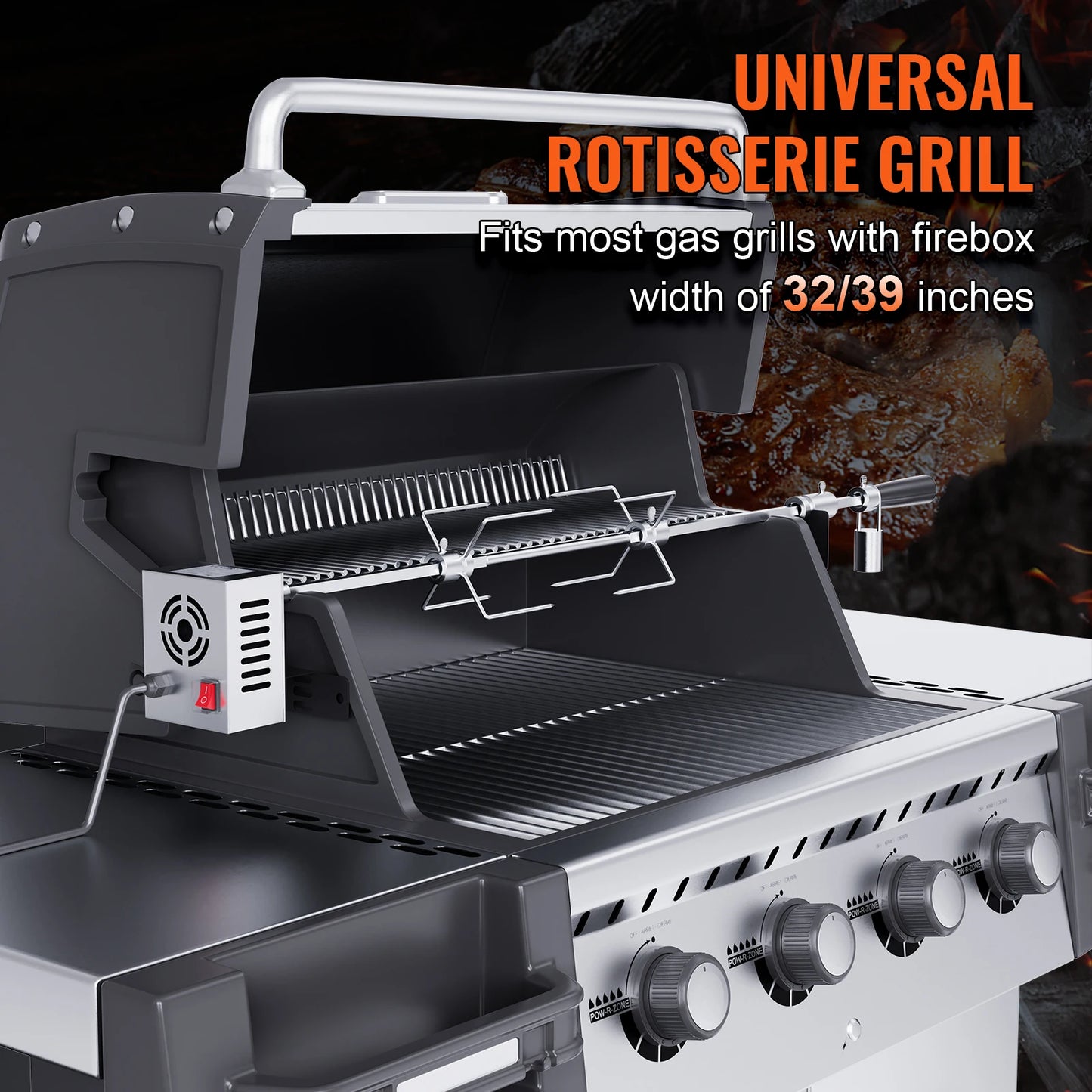 SucceBuy 39-56inch Universal Grill Rotisserie Kit for Grills Electric BBQ Grill w/Motor Stainless Steel Automatic Grilling Kit