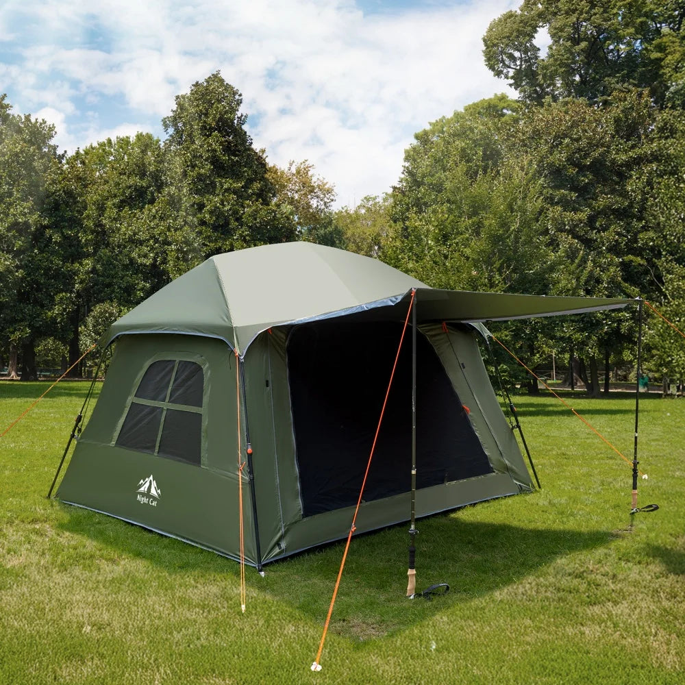 Night Cat 4 Person Pop Up Camping Tent, Blackout Cabin Tent with Vestibule & Rainfly, Waterproof Instant Easy Setup Family Tent, Dark Room Outdoor Tent for Camping, Hiking, Backyard