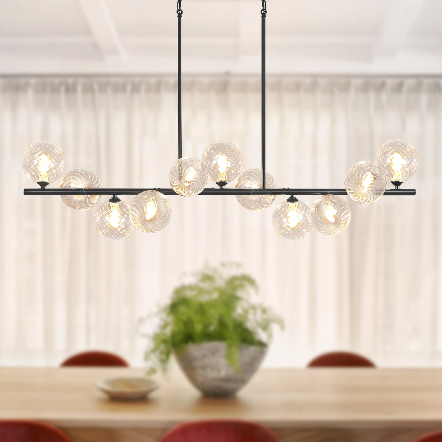 11-Light Linear Chandelier Bubble Chandelier Height Adjustable Chandeliers for Dining Room Kitchen Island 51in Chandelier