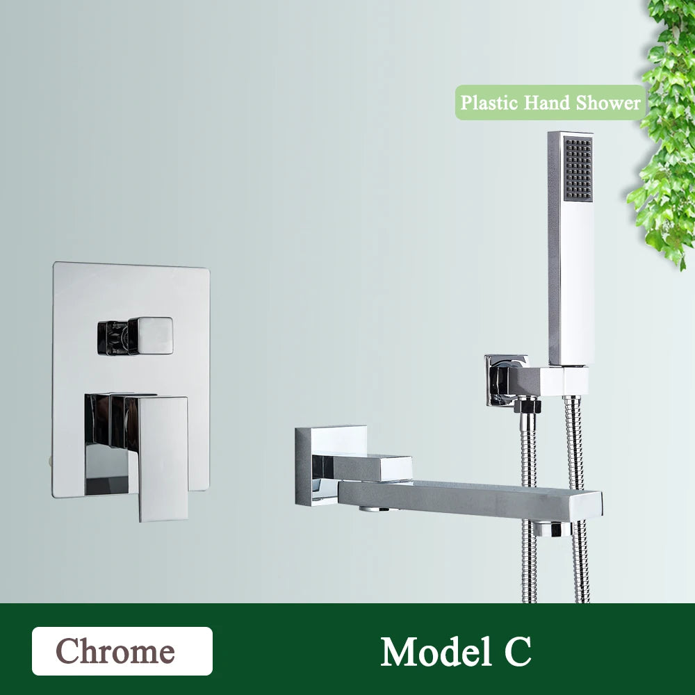 Rozin Bathroom Faucets For Bathtub Wall Mounted Waterfall Shower Faucet System Embedded Box Hidden Mixer Tap With Bath Tub Spout