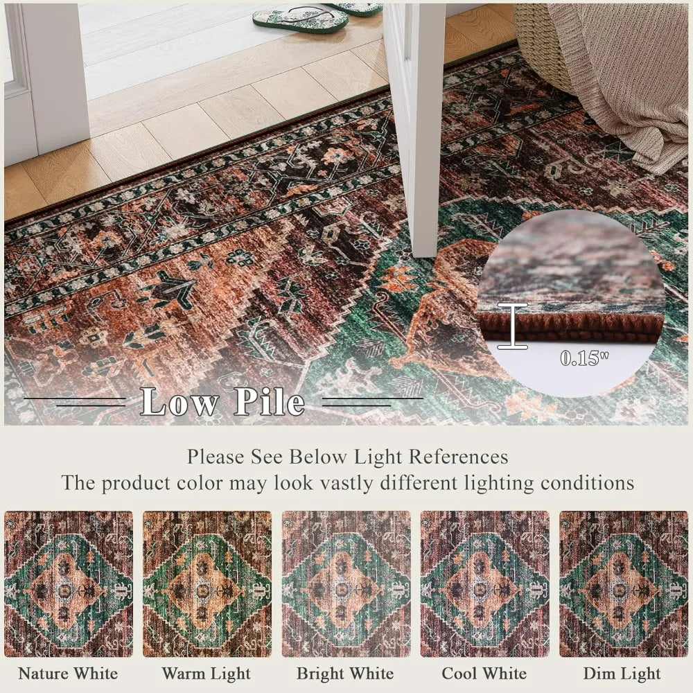 8x10 Ultra-Thin Living Room Rug (Non-Slip Washable Non-Shedding) (Oriental Vintage Distressed Carpet for Dining, Bedroom, Office
