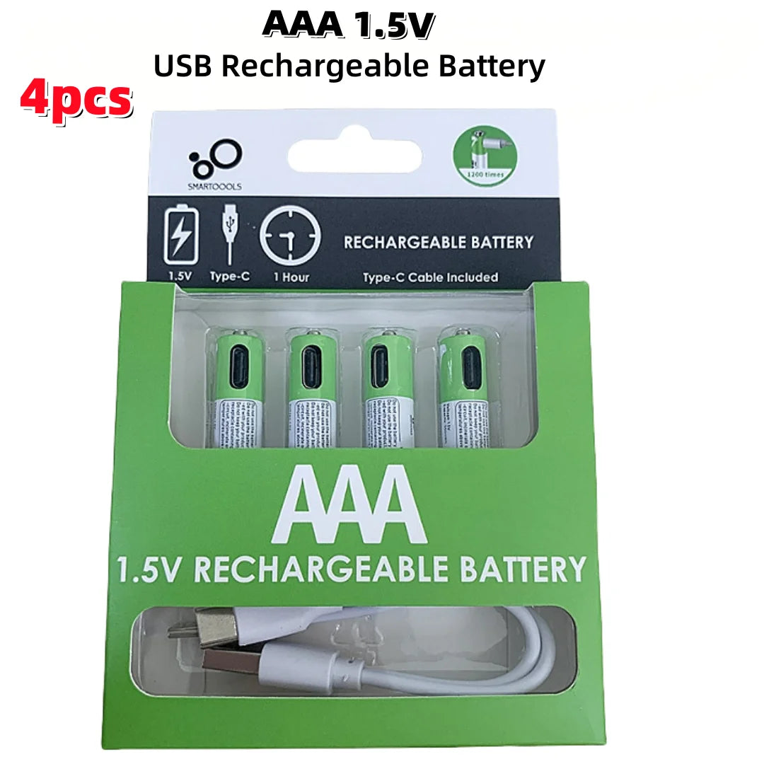 Fast Charge USB AAA/AA/9V/C2/D1 Rechargeable Li-ion Batteries AAA Battery 550mWH / AA Battery 2600mWH /D size With Type C Cable