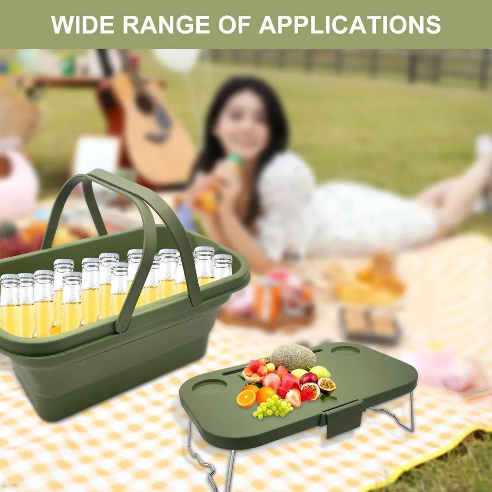 foldable picnic basket large capacity camping folding basket with table car trunk organiser can be used as ice bucket suitable f