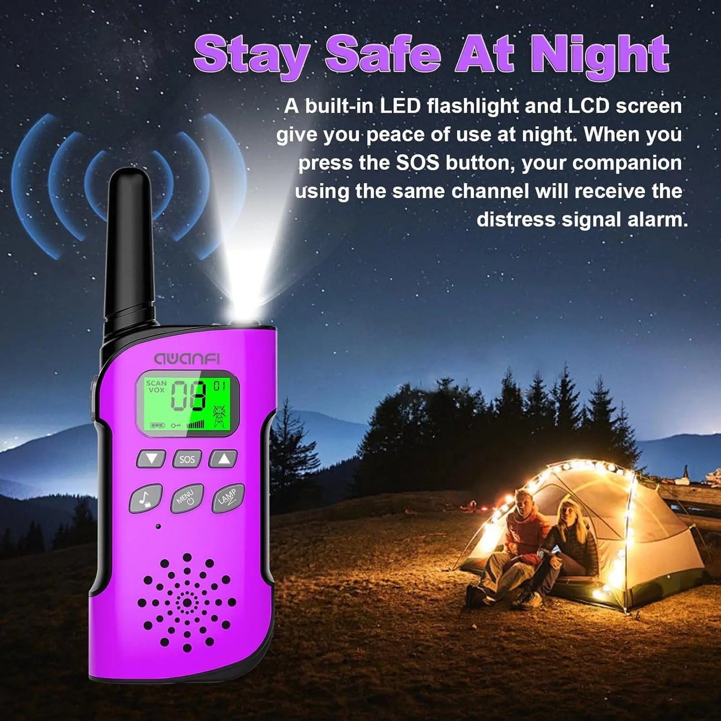 AWANFI Kids Walkie Talkies Rechargeable  2/3/4 Packs Long Range FRS, 22 Channels, VOX, 1000mAh Li-ion Battery for Camping Hiking