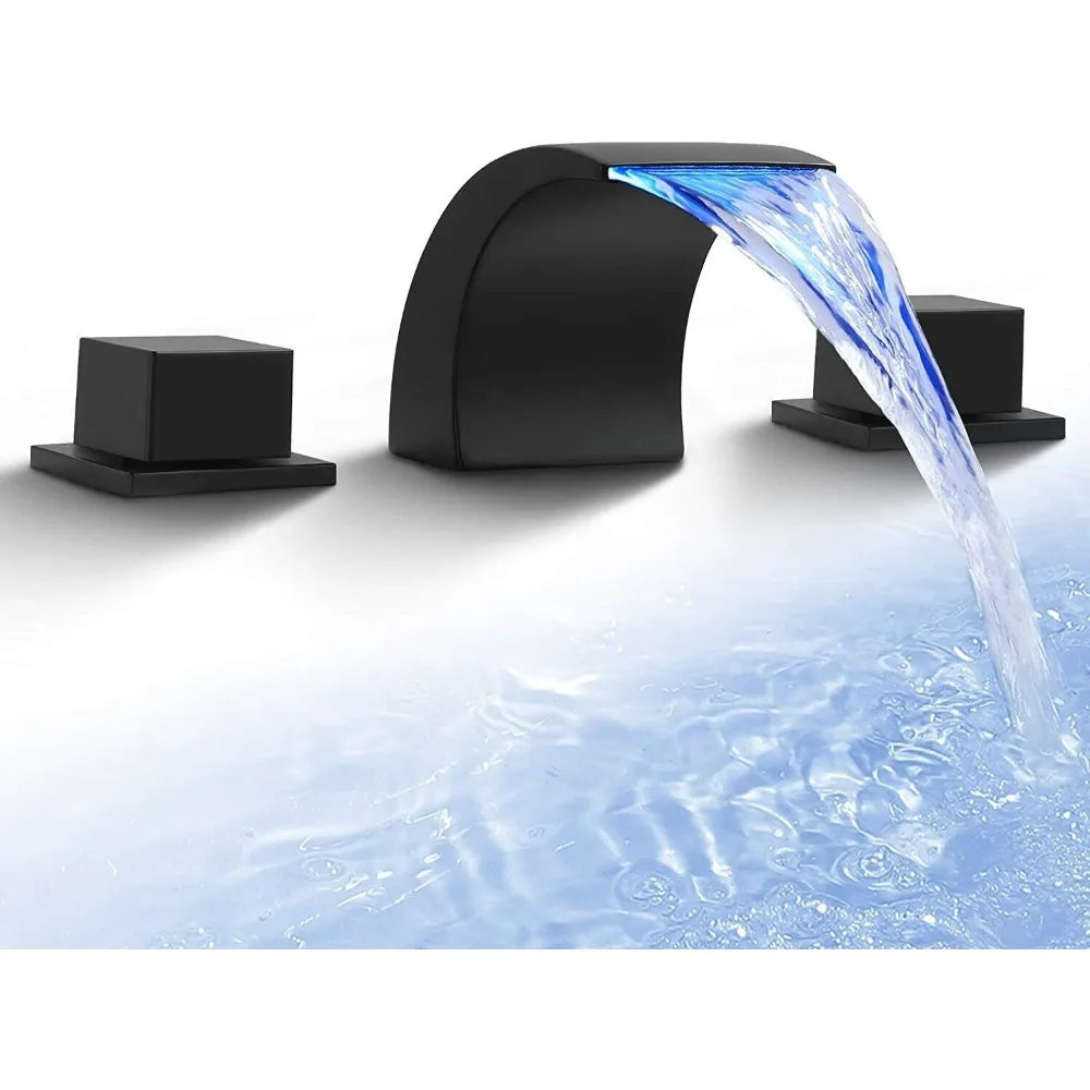Waterfall Spout Bathroom Sink Faucet 3 Holes 2 Knobs Vanity Basin Mixer Faucet
