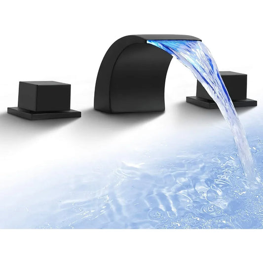 Waterfall Spout Bathroom Sink Faucet 3 Holes 2 Knobs Vanity Basin Mixer Faucet
