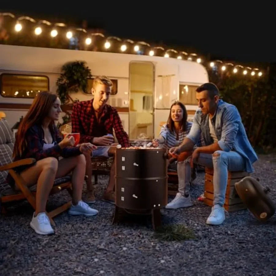 18 Inch Multi-Layer Charcoal BBQ Smoker Grill for Outdoor Cooking, Patio, Parties, Backyard Heavy Duty Steel, Black, with Built