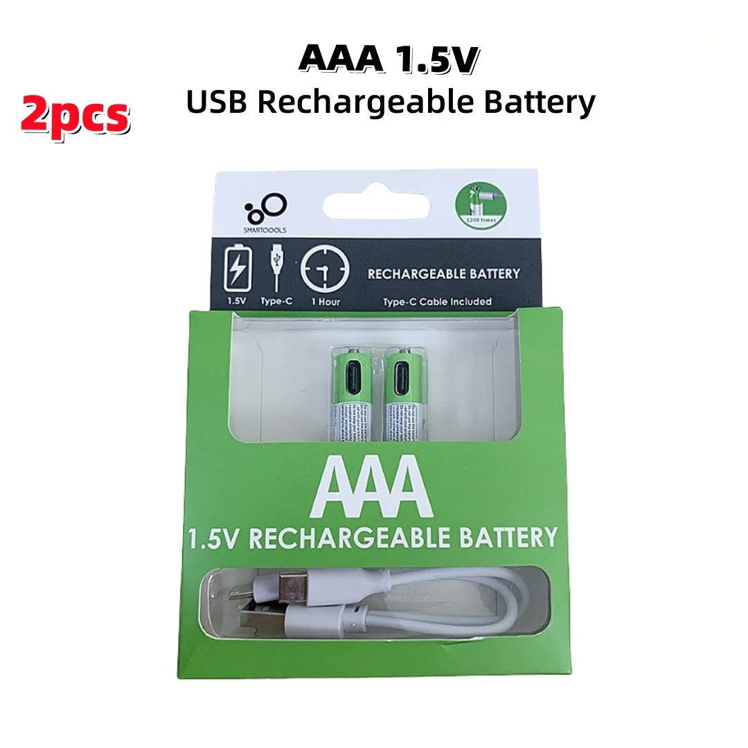 Fast Charge USB AAA/AA/9V/C2/D1 Rechargeable Li-ion Batteries AAA Battery 550mWH / AA Battery 2600mWH /D size With Type C Cable
