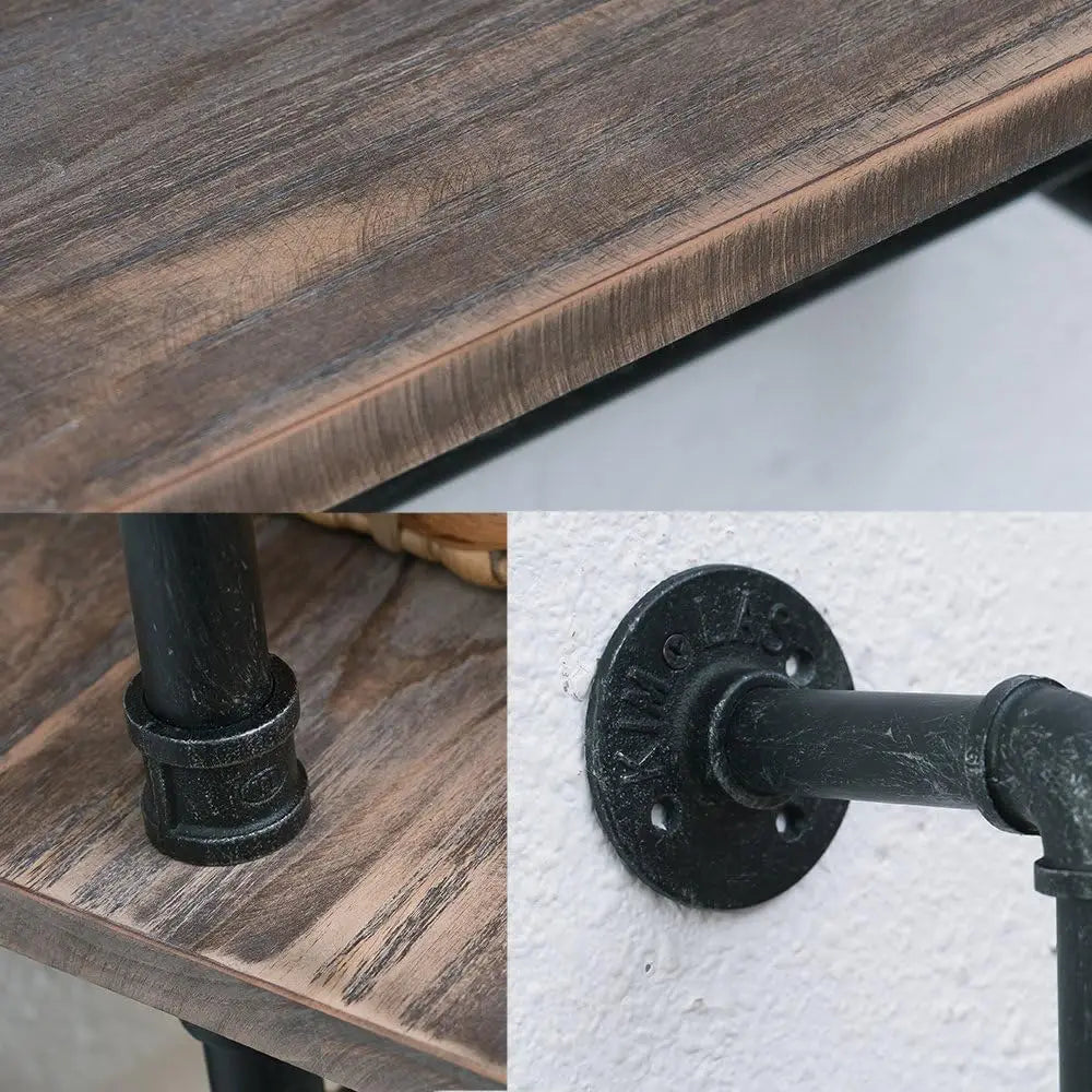 Industrial Pipe Shelf Wall Mounted 2 Tier Rustic Wood Towel Rack Over Toilet Floating Shelves Bathroom Storage