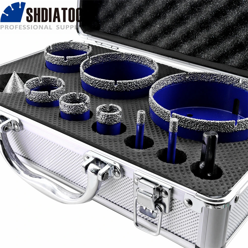 SHDIATOOL 10Pcs Diamond Drilling Bits Set Dia6-100mm Hole Saw Opener+Dia 50mm Bevelling Chamfer Bit+SDS Adapter Tile Granite Kit