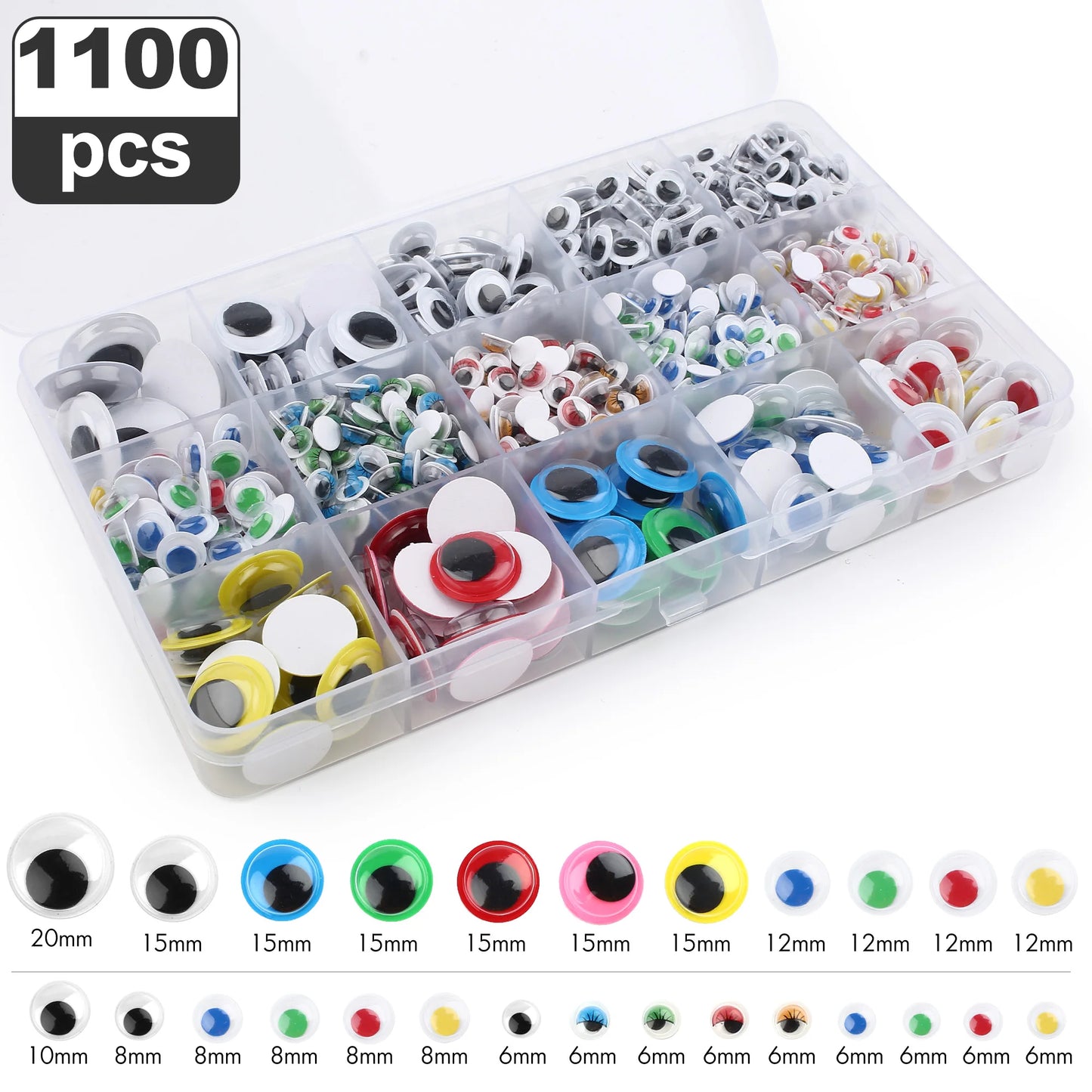 1100pcs Self-adhesive Googly Wiggle Eyes for DIY Scrapbooking Crafts Projects DIY Dolls Accessories Eyes Handmade Toys