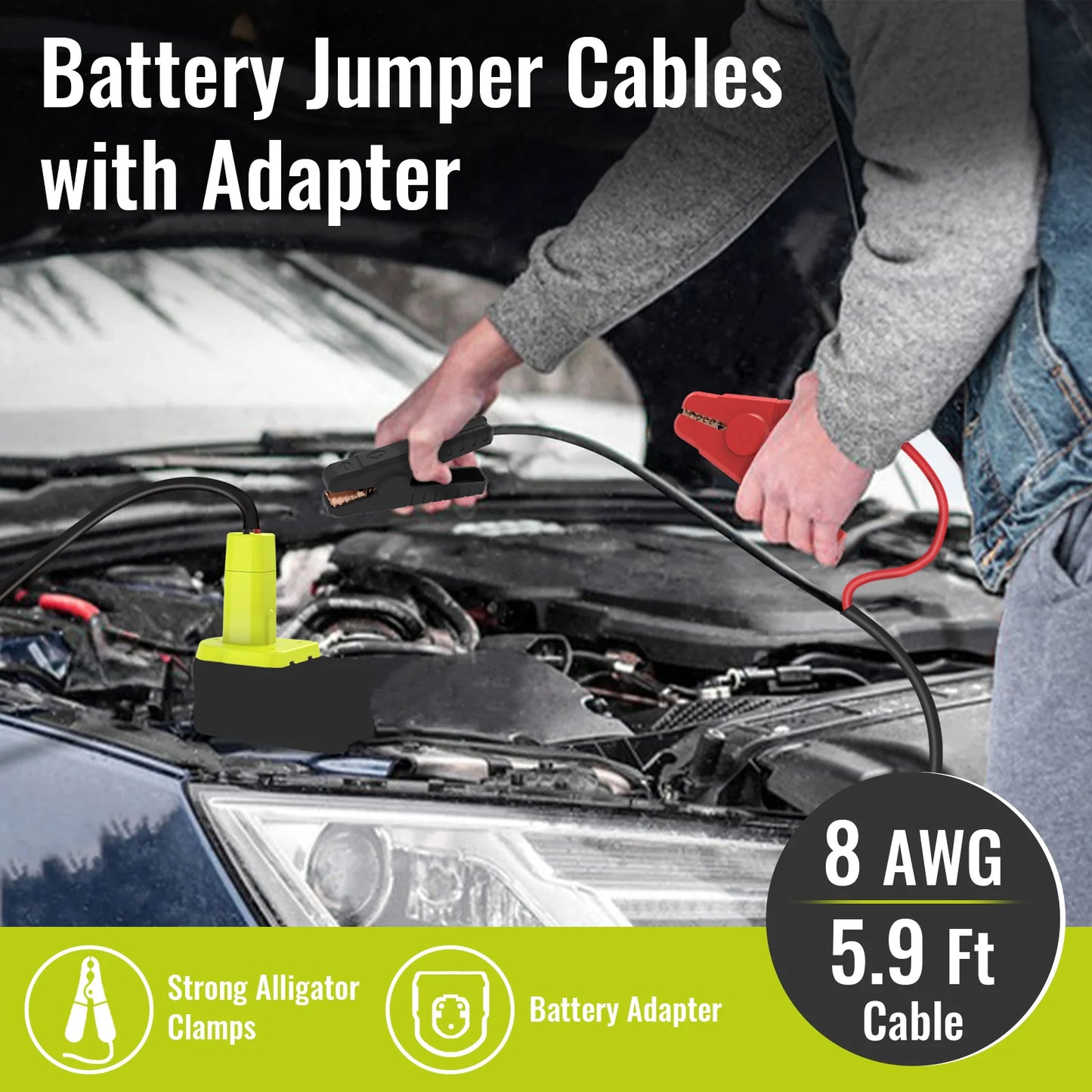 Kzreect Portable Emergency Car Jump Starter Adapter Compatible with Ryobi 18V Battery, 8AWG 5.9FT Jump Starter (No Battery)
