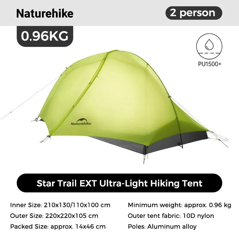 Naturehike Star Trail EXT Hiking Tent Outdoor Camping Ultralight Rainstorm Protection Wild Tent 1 2 Person 0D Nylon Backpacking Tent