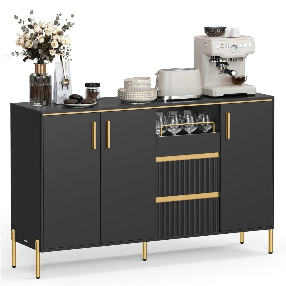 Buffet Cabinet with Storage, Sideboard, Kitchen Cabinet with Drawers, Adjustable Shelf, Fluted Drawer Front, for Living Room
