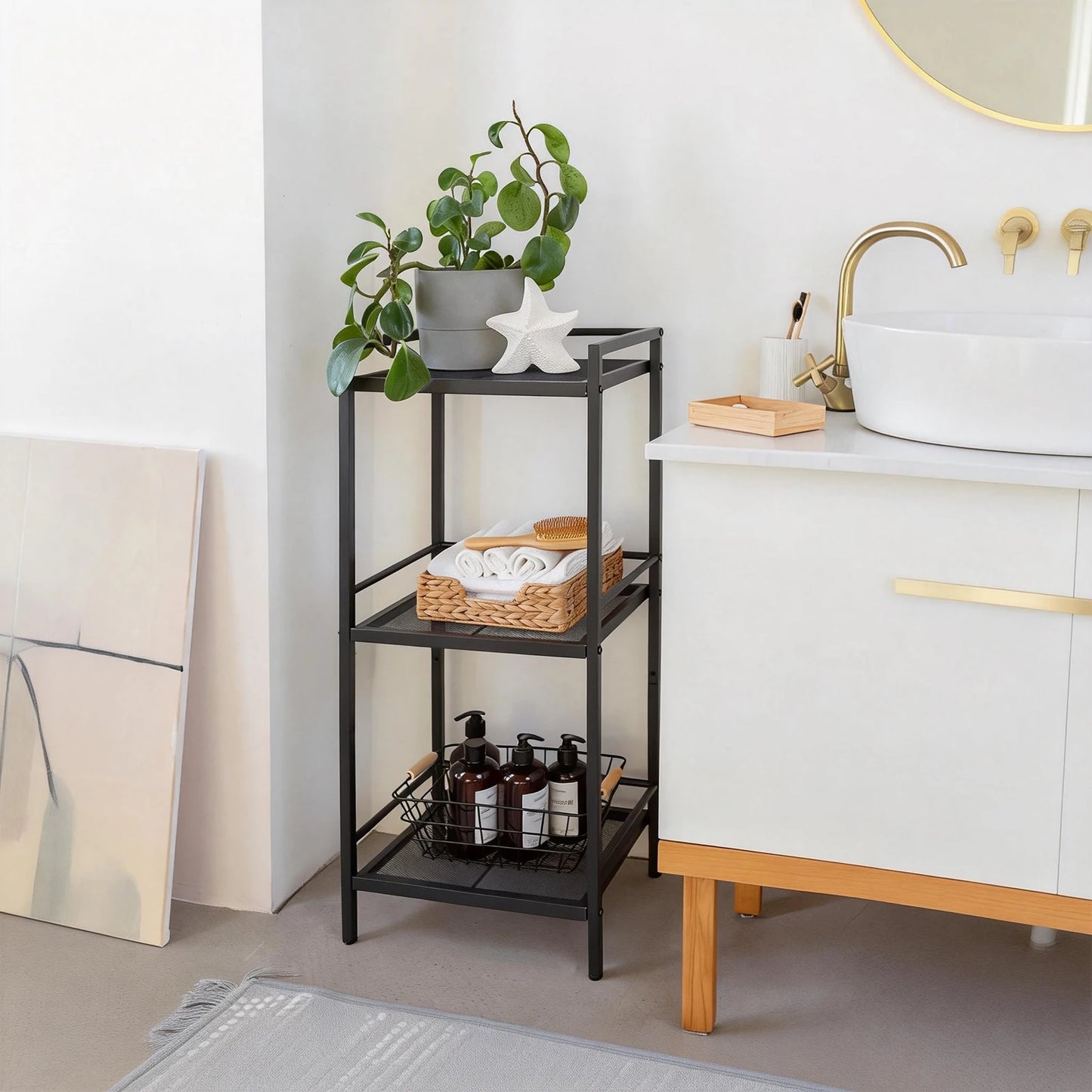 Bathroom Storage Shelving Unit Carbon Steel Display Plant Stand, Corner Rack Shelving for Laundry Bathroom Kitchen Organization