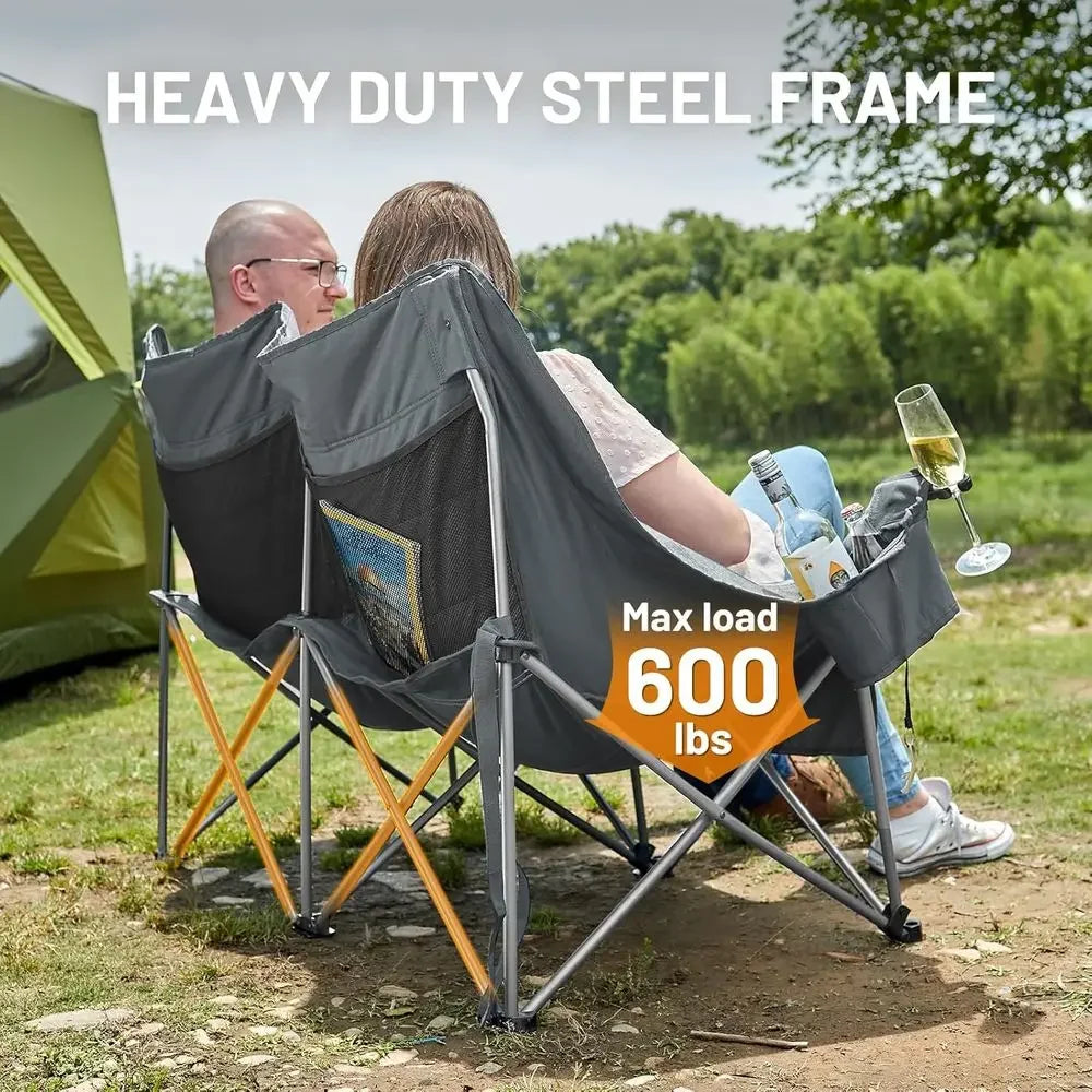 Durable Outdoor Camping Loveseat Chair, Suitable for Campsites, Patios, and Sports Events, Supports 600 lbs