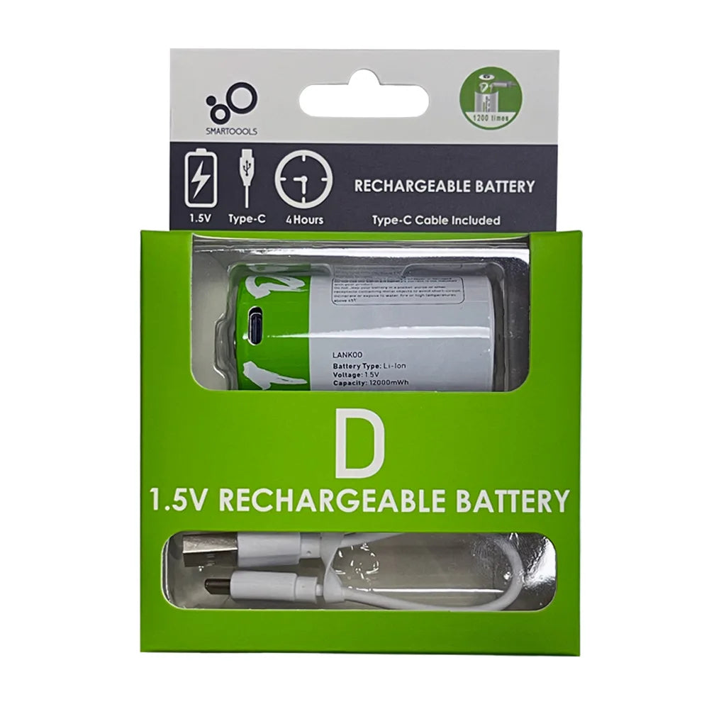 Fast Charge USB AAA/AA/9V/C2/D1 Rechargeable Li-ion Batteries AAA Battery 550mWH / AA Battery 2600mWH /D size With Type C Cable