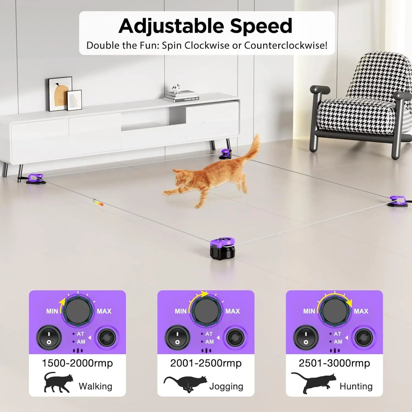 Interactive Cat Treadmill Toy, Auto/Remote Control Mouse Chaser for Indoor Cats & Small Dogs, Purple