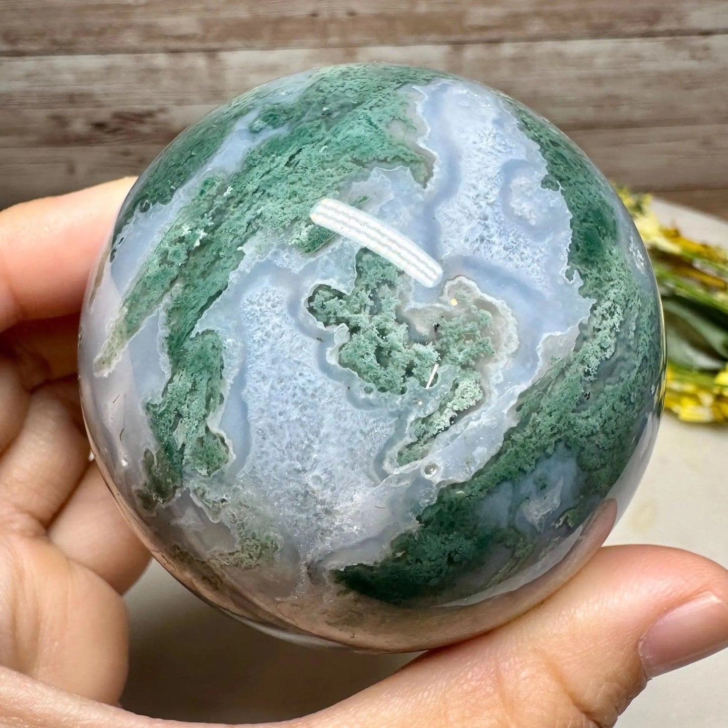 Natural Moss Agate Ball Reiki Tree Crystal Sphere Home Office Collections Aesthetic Decorative Minerals Modern Stones 2025