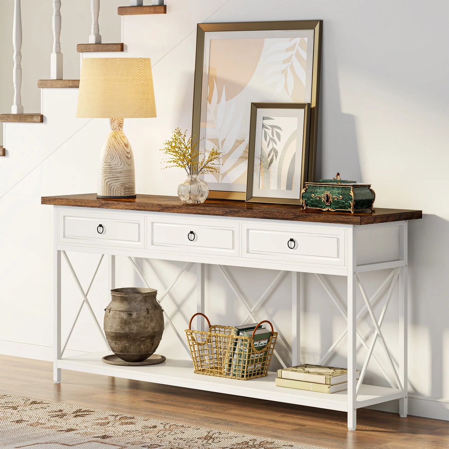 Tribesigns 70.8" Console Table with 3 Drawers, Farmhouse Entryway Table with Storage Shelf, Narrow Long Sofa Foyer Table for Ent