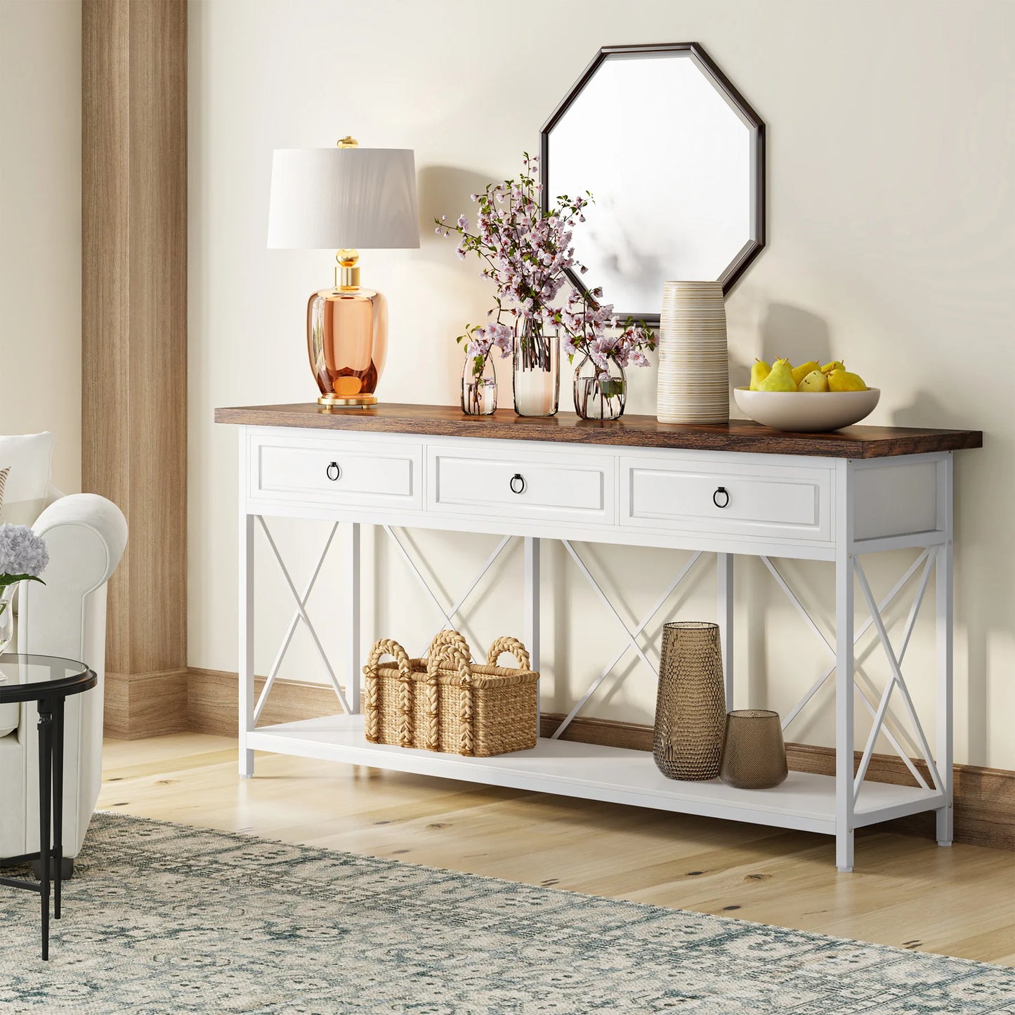 Tribesigns 70.8" Console Table with 3 Drawers, Farmhouse Entryway Table with Storage Shelf, Narrow Long Sofa Foyer Table for Ent