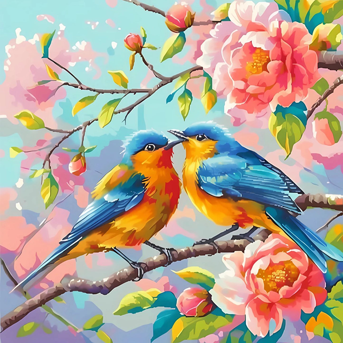 Birds On The Branches Full 11CT DIY Stamped Cross Stitch Kits 40x40cm Printed Cross-Stitch Kits for Adults Home Decor