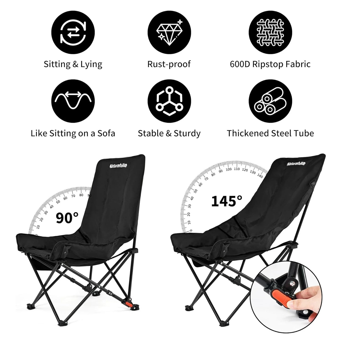 Naturehike Sea Star Recliner Outdoor Folding High Back Moon Chair 2-Position Adjustable Portable Camping Chair for Relaxing Foldable Leisure Travel Furniture Picnic