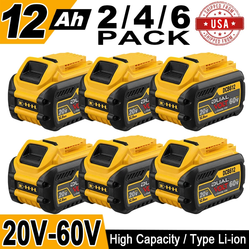 1/2/4PACK 12.0Ah Batteries For DEWALT FLEXVOLT 20V 60V MAX Lithium Ion Battery DCB609 DCB606 DCB612 Fit Compatible With Dewalt