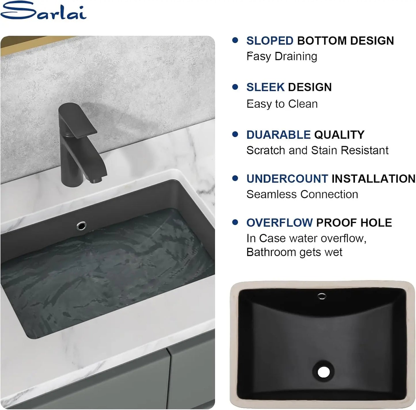 Modern Ceramic Undermount Bathroom Sink 21x15 Inch Rectangular Vessel Vanity Basin with Overflow