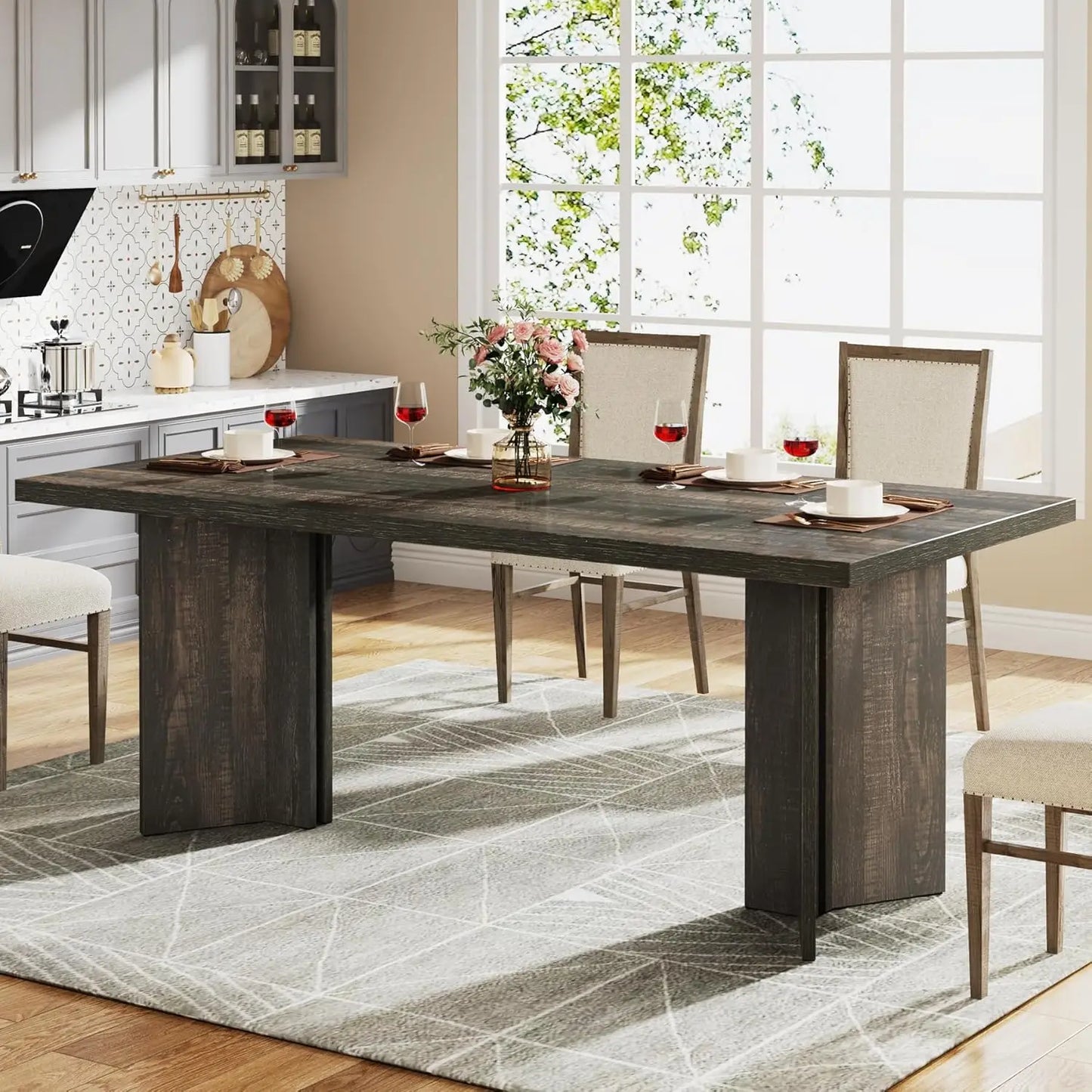 Tribesigns 63-inch Dining Table for 4-6, Farmhouse Kitchen Table with Large Tabletop, Rectangular Dinner Eating Table for Dining