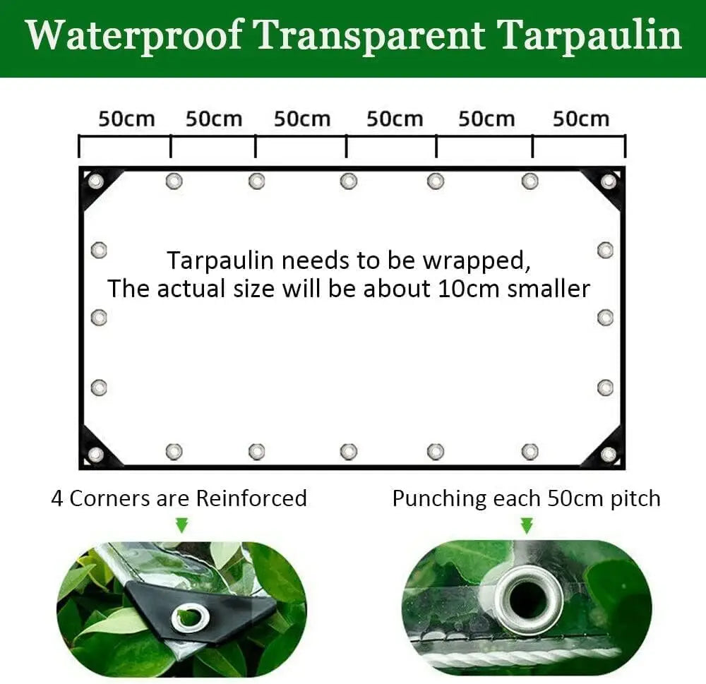 Tarpaulin Transparent Waterproof PVC Plastic with Eyelets for Garden Furniture Plant Greenhouse Pet Hutch Roof Covered Rainproof