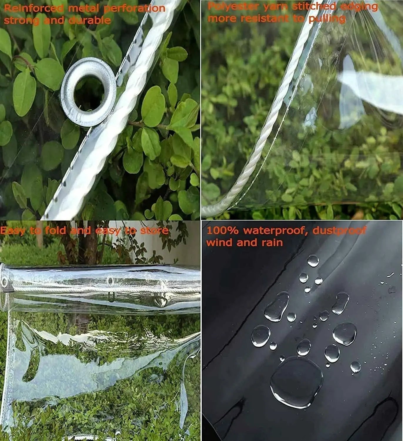 Tarpaulin Transparent Waterproof PVC Plastic with Eyelets for Garden Furniture Plant Greenhouse Pet Hutch Roof Covered Rainproof