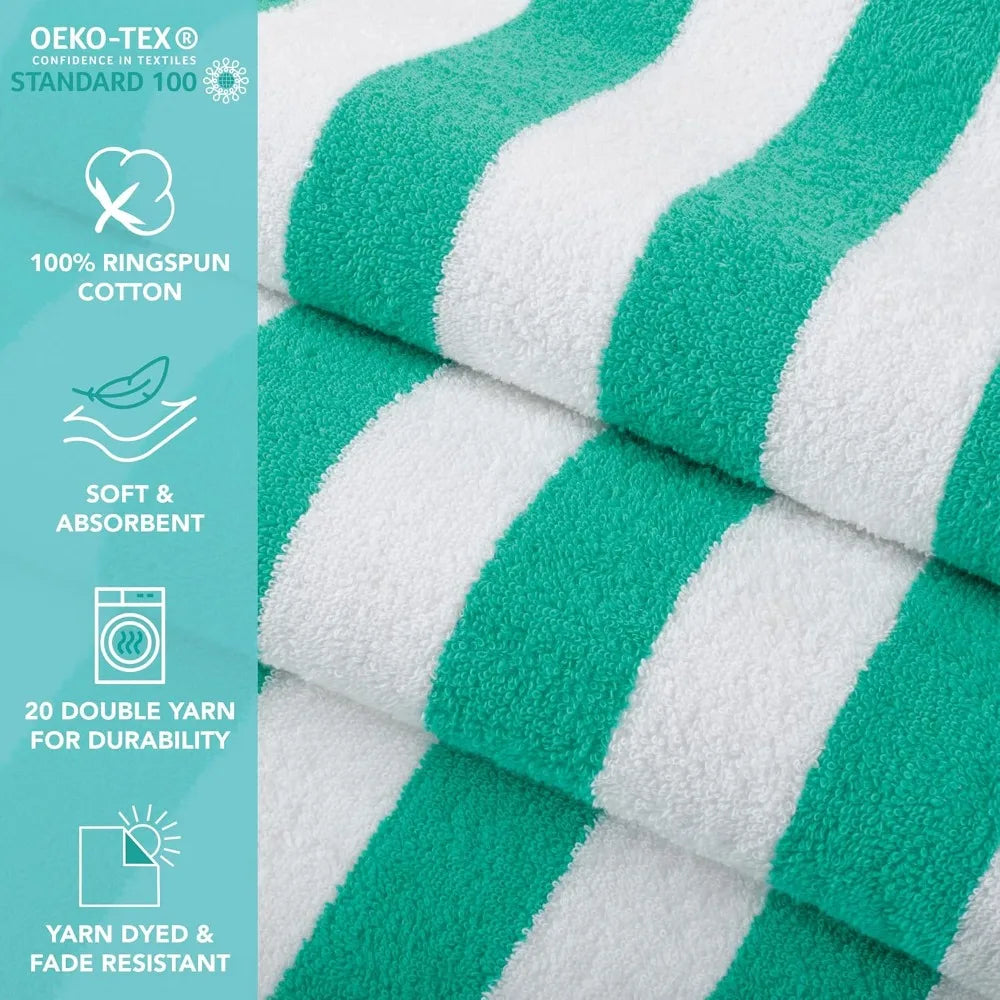 Arkwright Cabana Stripe Beach Towel - Pack of 4, Large Soft Quick Dry Cotton Terry Towels Set for Pool, Swim