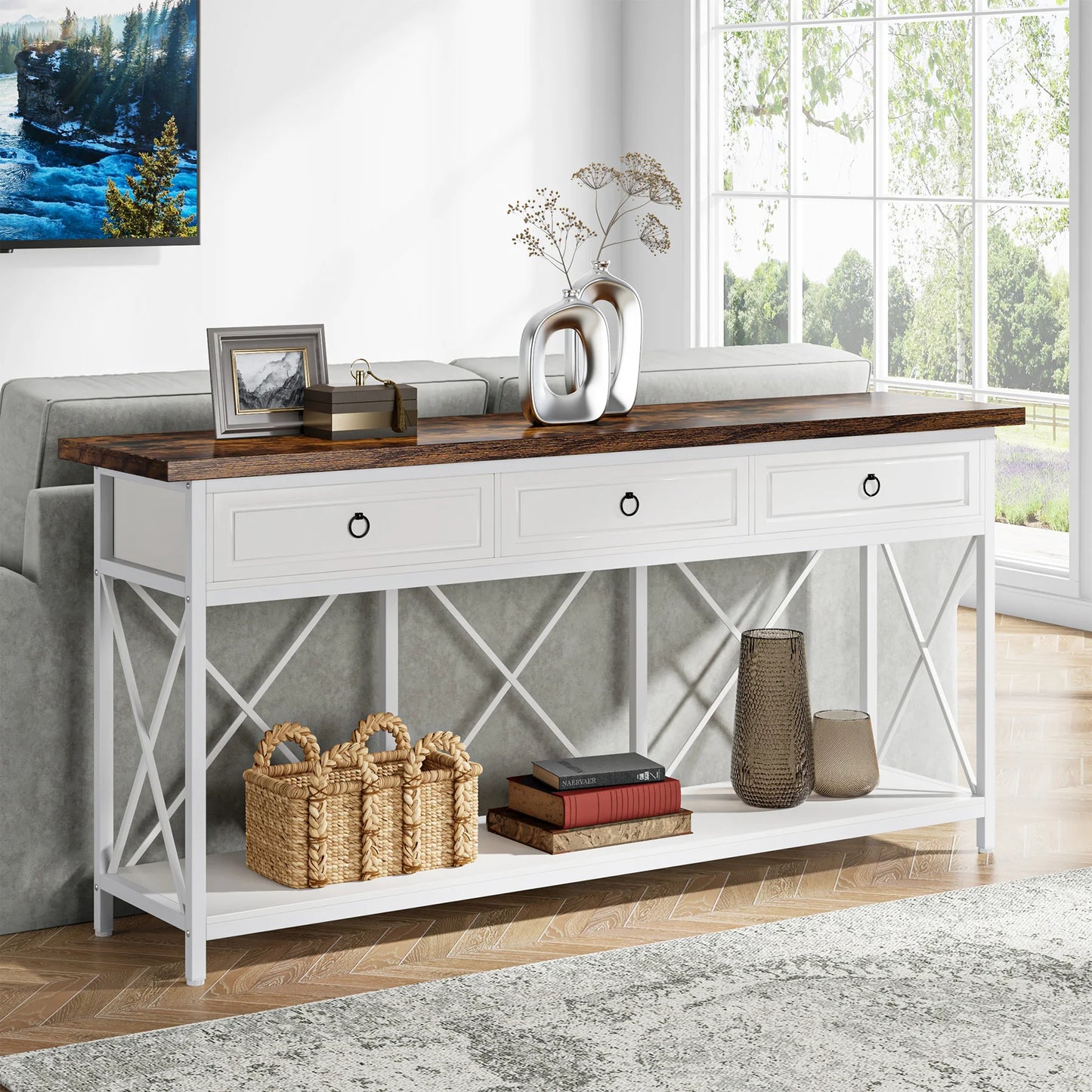 Tribesigns 70.8" Console Table with 3 Drawers, Farmhouse Entryway Table with Storage Shelf, Narrow Long Sofa Foyer Table for Ent