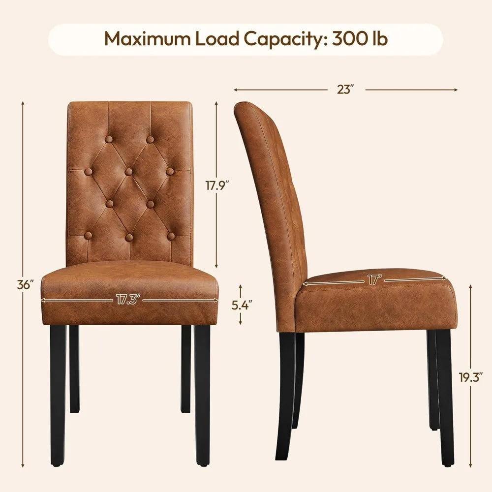 Set of 4 Modern Faux Leather Dining Chairs with Solid Wood Legs and Button Tufted Padding for Home Kitchen, Retro Brown