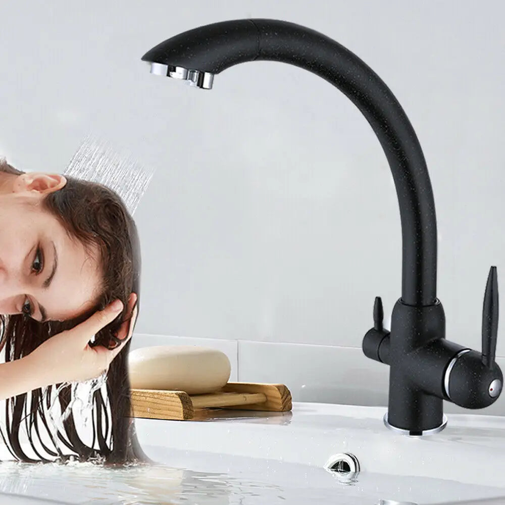 Black Three-Way Faucet Kitchen Sink Mixer Tap with Waste for Island Sink Three-Way Mixture Tap for Bathroom