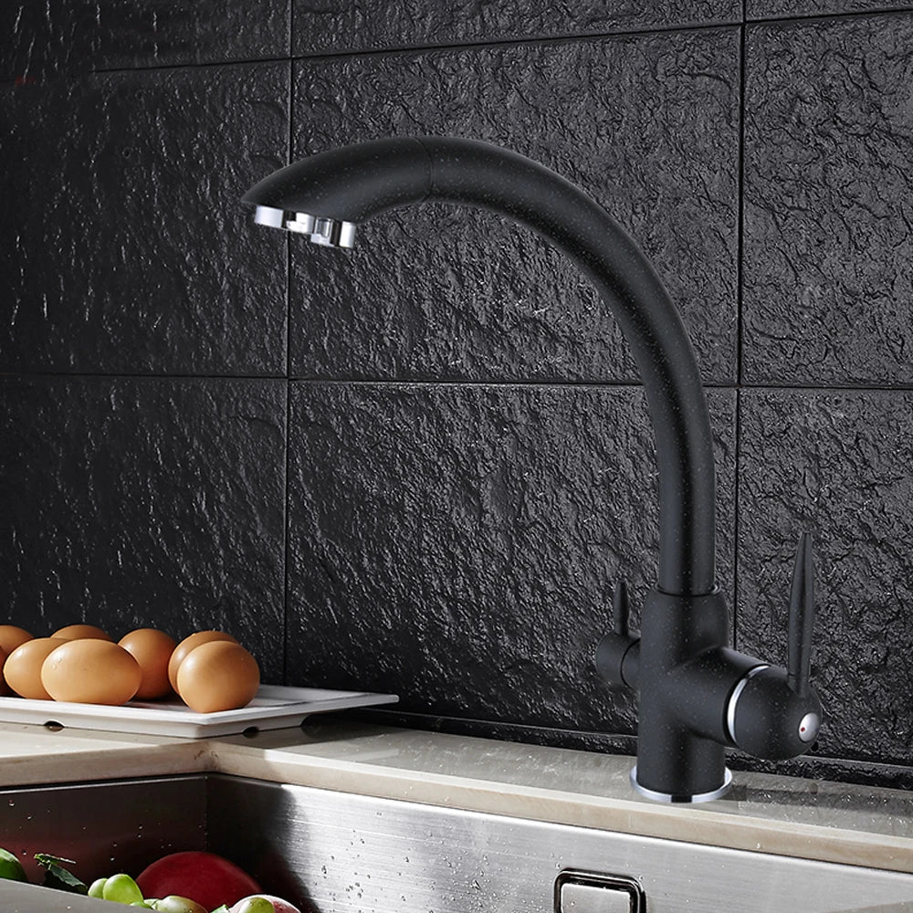 Black Three-Way Faucet Kitchen Sink Mixer Tap with Waste for Island Sink Three-Way Mixture Tap for Bathroom