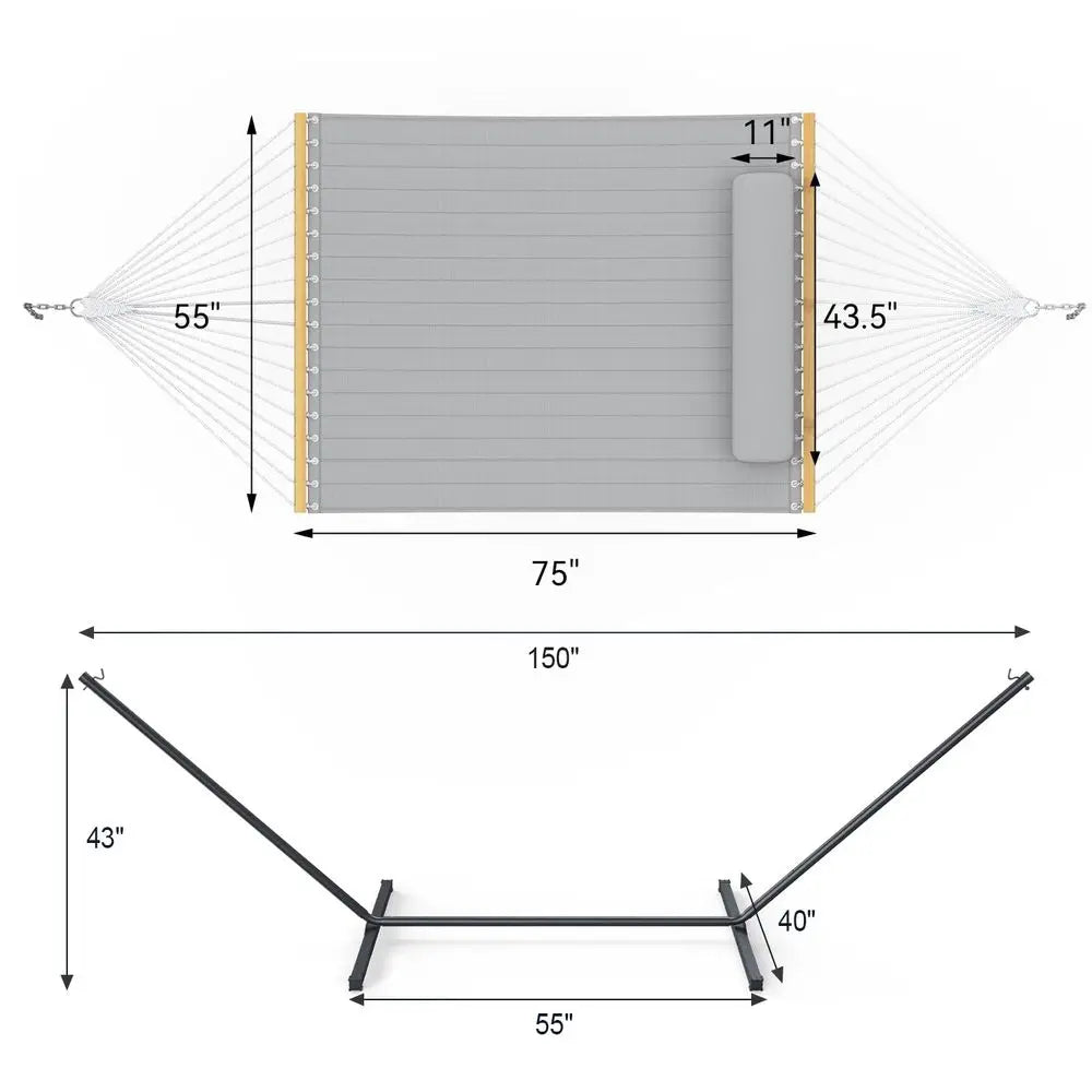 2 Person Outdoor Hammock with Stand, Cotton Rope Hammock with Polyester Pad, Adjustable Steel Frame, Portable with Carrying Bag