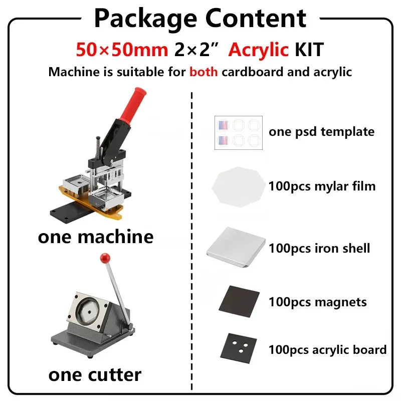 2*2" 2.5x2.5" Fridge Magnet Button Making Machine 50*50mm Square Refrigerator Magnets Maker Materials Set Pin Maker DIY Buttons