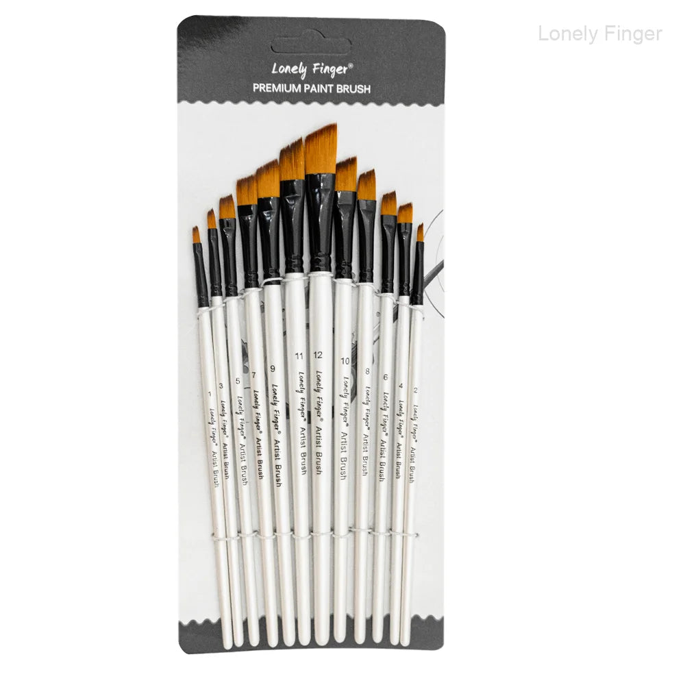 Premium 12-Piece Artist Paint Brush Set - Ultra-Durable Nylon Bristles for Acrylic, Watercolor, Oil & Body Painting