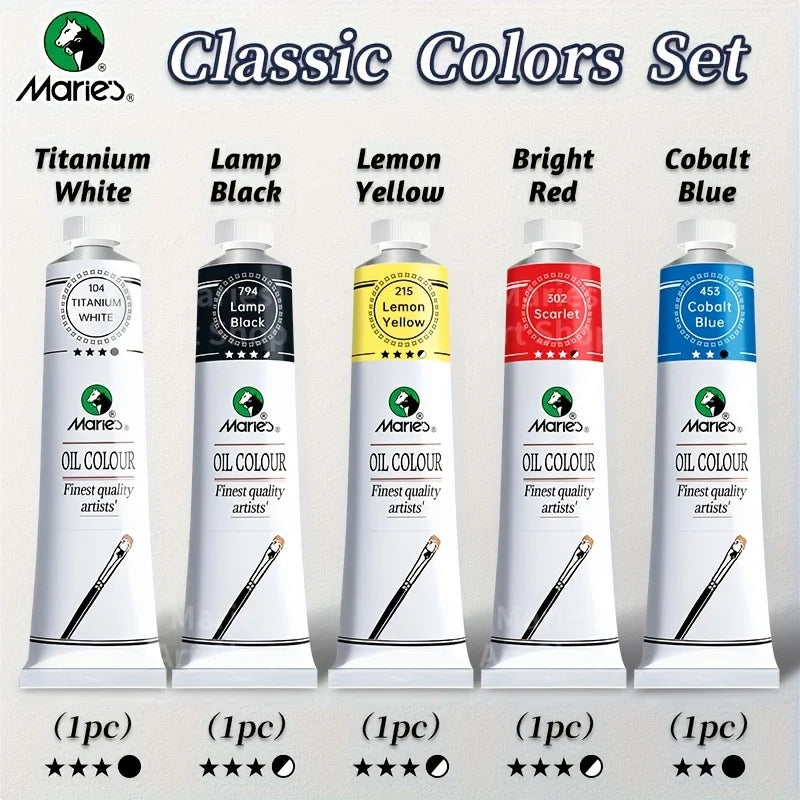 5pcs Marie's Oil Paints Set, 50ml(1.7fl. oz) x 5, Vibrant Colors, Professional  Art Supplies for Artists, Adults & Beginners