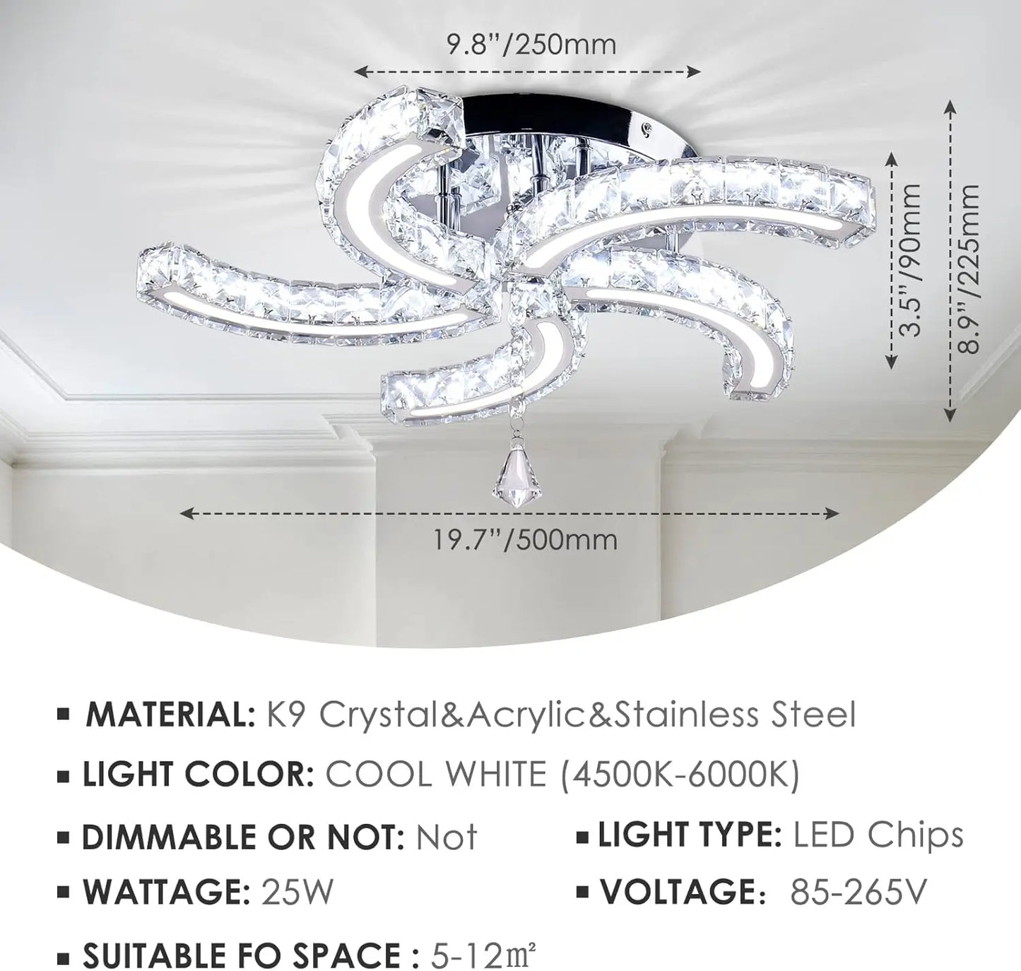 Modern Crystal Chandeliers Acrylic Crystal Led Ceiling Light Fixtures Arm Pendant Lighting Stainless Steel Ceiling Lamp Hanging