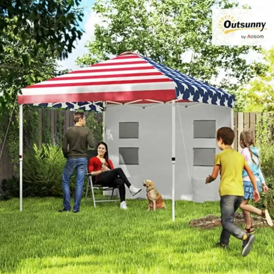 10' x 10' Pop Up  Tent with Sidewall UPF50+  Sun Shelter with Storage kets Vented Roof for Parties Height Adjustable Carry Bag