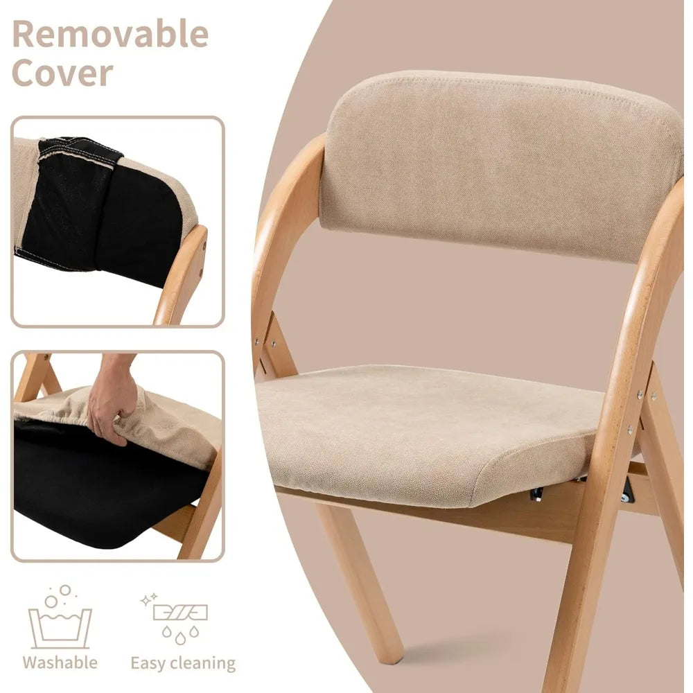 Folding Chairs with Cushion Padded Foldable Chiars 4 Pack - Wooden Dining Fold Seat with Removable Cover Extra Chair for Guests