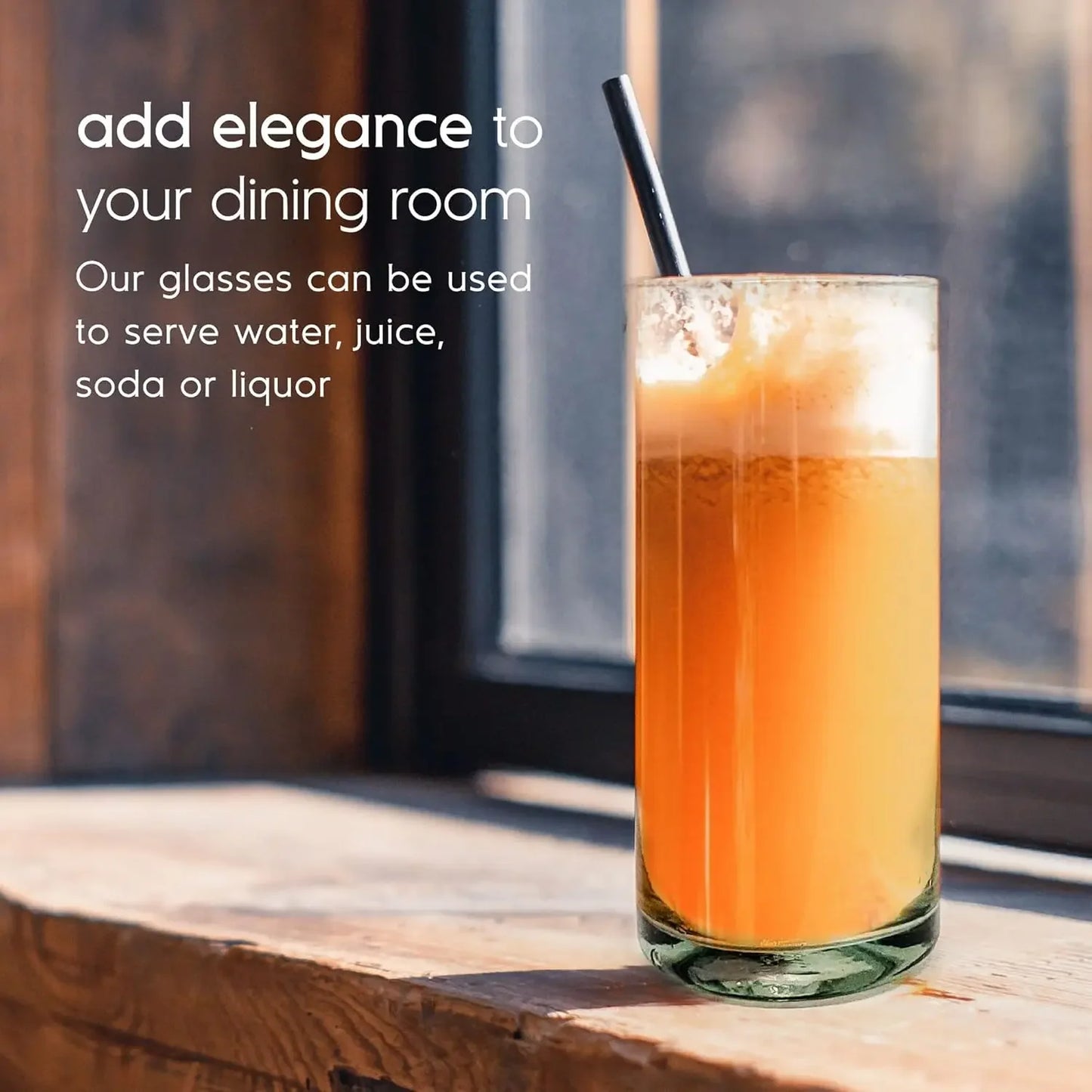 Clear 20 oz Tall Iced Tea Glasses (set of 6), Hand Blown Mexican Glassware, Recycled Glass Drinking Glasses, Lead-Free, Cocktail